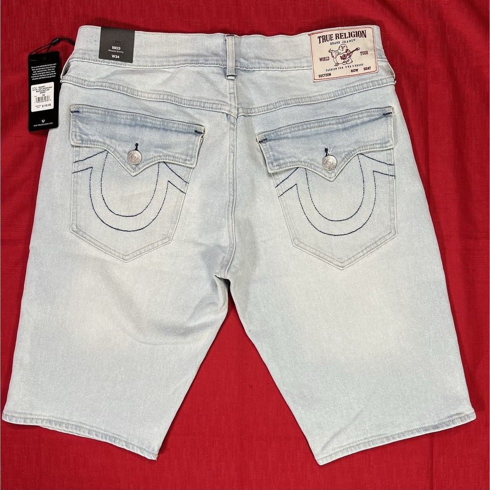 True Religion Jeans Rocco Flap Relaxed Skinny Blue Denim Shorts Men's Size 34